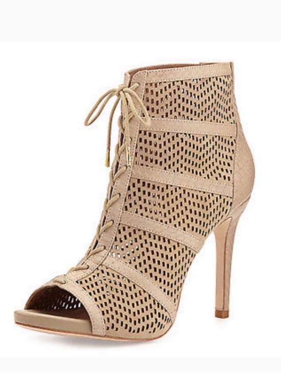 Joie Shoes - Joie Beige Shari Perforated Lace-Up Bootie, BUFF SIZE 38.5 $415.00